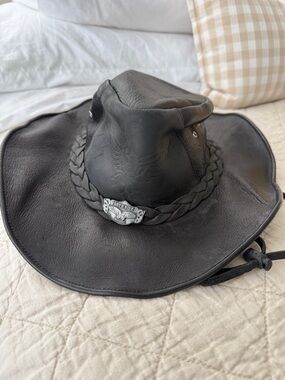Black Leather Western Hat with Braided Band